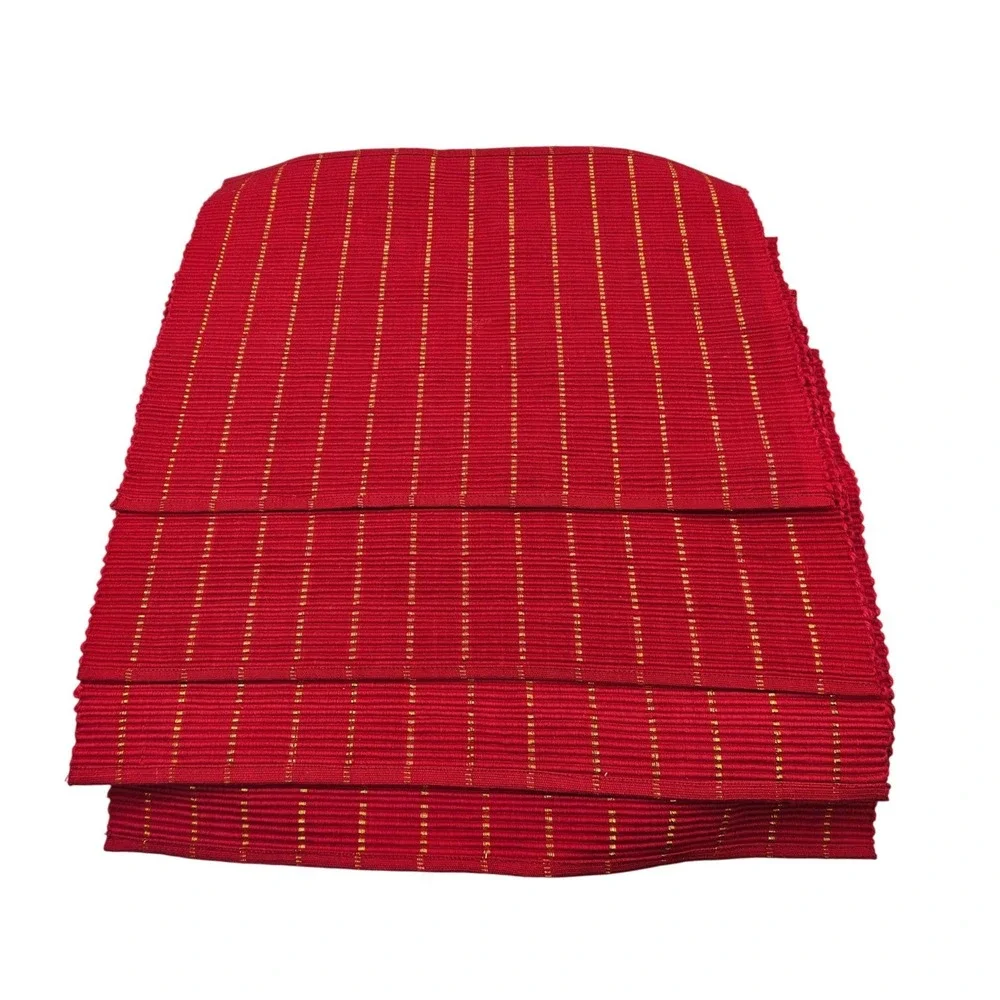 Set of 4 Red‎ Ribbed Placemats with Gold Metallic Thread Accents 19x13.5 Holiday
